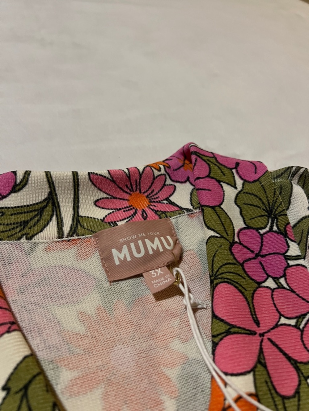 Show Me Your MuMu Pink Orange Floral V-Neck Mini Dress Cottagecore meets retro - Picture 6 of 8